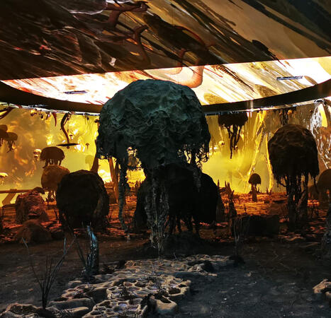 On one of the sets from Star Trek: Discovery Season 4, an alien planet with dead space mushrooms of various sizes.