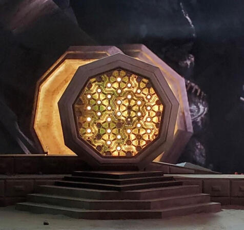 From one of the sets of Star Trek: Discovery Season 4, depicting the finished and lit-up nonagon, the physical structure has a part that comes out with a hero prop.