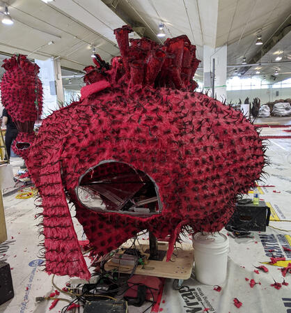Pre-production from Star Trek: Discovery Season 4. A nearly complete bottom portion of the furry red space mushrooms. Depicted with the detachable magnetic door removed for easy access to the electrical components.
